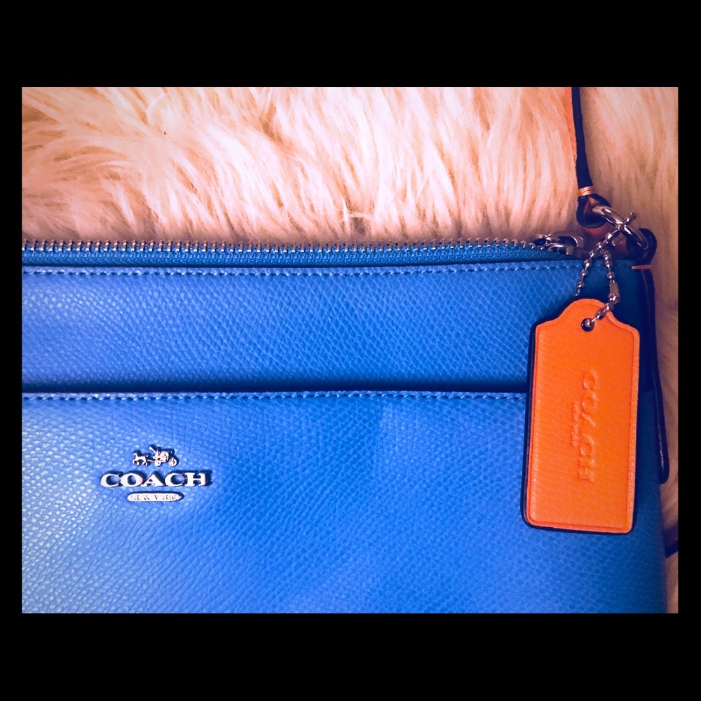 Electric blue genuine leather Coach crossbody bag